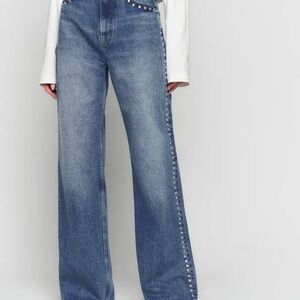 Reformation Cary High Rise Wide Leg Studded Jeans